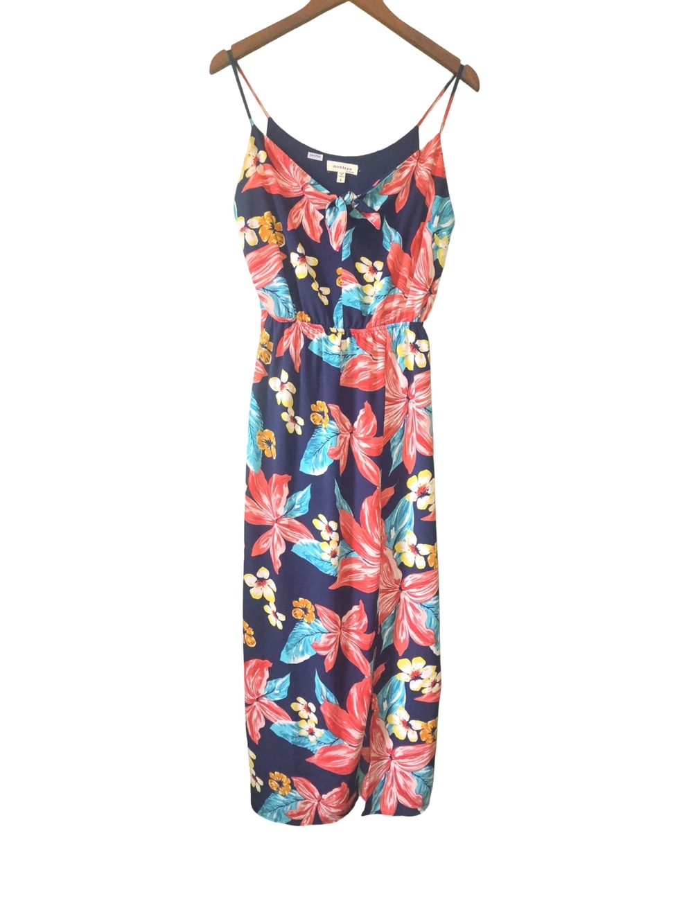 Monteau Navy Maxi Dress with Coral & Teal Floral Print